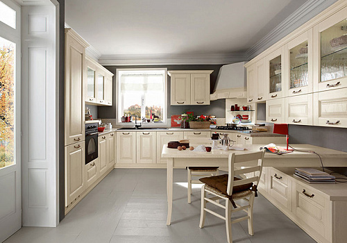 Кухня AR-TRE модель Greta с приставным столом, отделка Decape Bianco