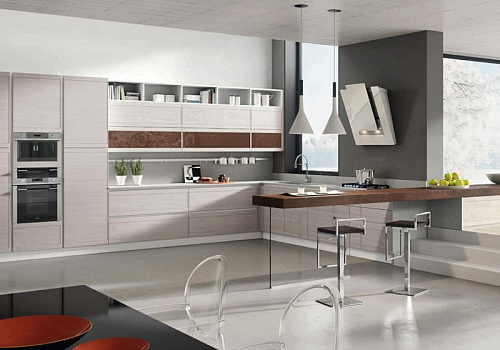 Кухня Ar-tre модель Zoe, отделка Frassino Decape Laccato Creta+стекло Laccato Moka